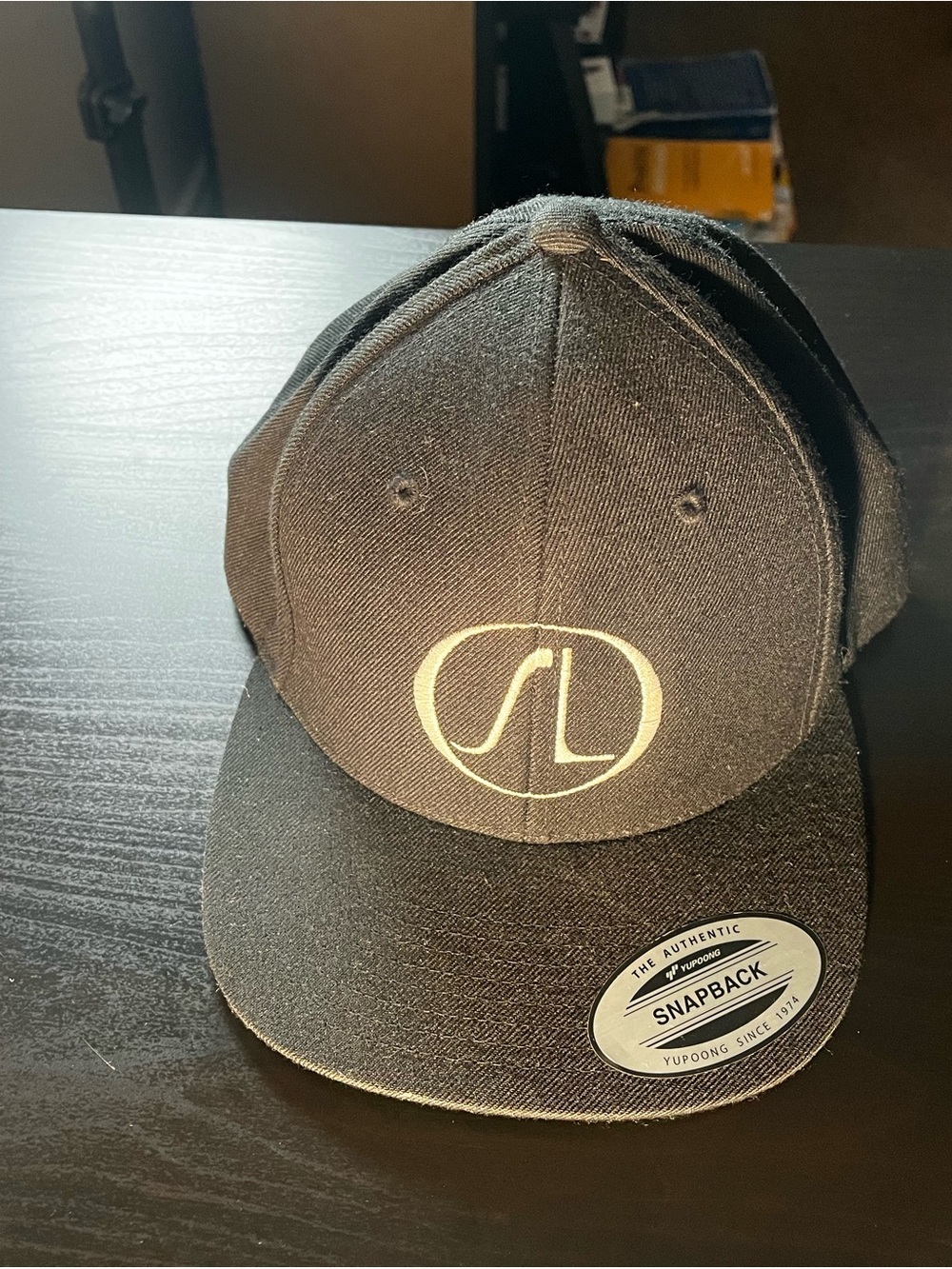 Men's Black Snapback Hat with Raised Logo